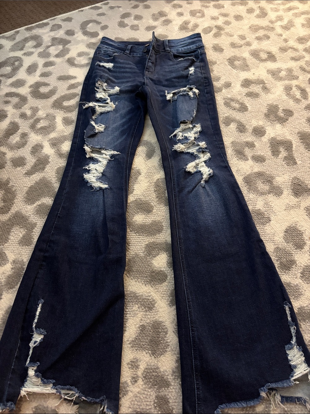 Dark Blue Distressed Flare Jeans for Women